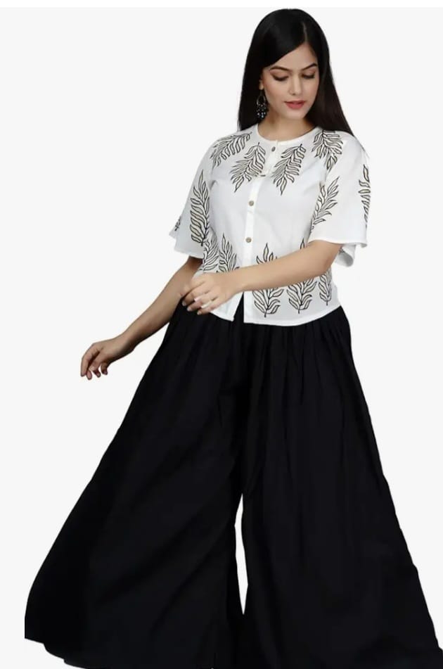 Elegent White Top & Black Plaazo